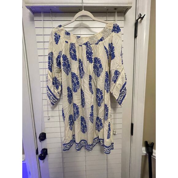 Kori America Lightweight Summer Boho Dress Printed Blue White Women's Size L - Picture 1 of 9